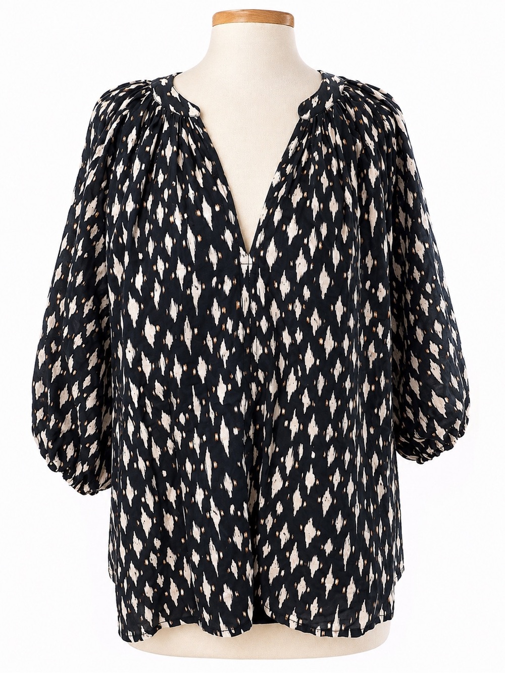 Velvet by Graham & Spencer Silk Blend Abstract Print V-Neck Peasant Blouse Large